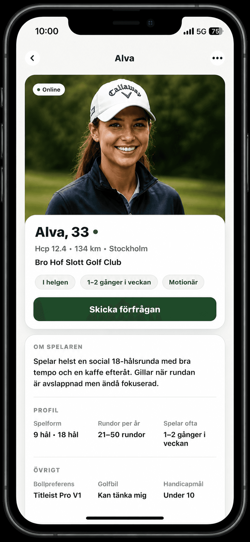GolfBuddys profilvy i appen